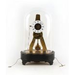 Property of a gentleman - a 19th century French exhibition engraved gilt brass skeleton alarm clock,