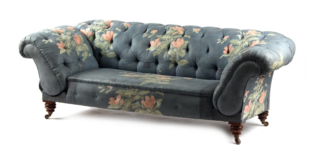 Property of a deceased estate - a late Victorian drop-end chesterfield sofa, with turned legs &