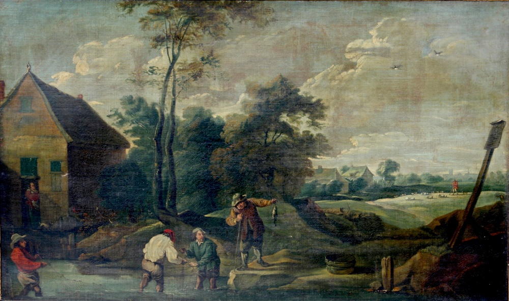 Property of a deceased estate - Dutch school, 17th century - RURAL SCENE WITH FISHERMAN IN RIVER AND