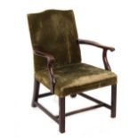 Property of a gentleman - a George III & later mahogany open armchair, with pale green upholstery,
