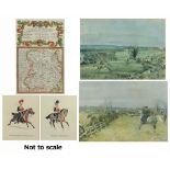 Property of a lady - four framed & glazed prints including an 18th century map - 'The Road from