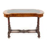 Property of a lady - a good Victorian burr walnut & marquetry inlaid writing table with green