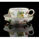 Property of a deceased estate - a small Meissen floral encrusted porcelain cup & saucer, late 19th /