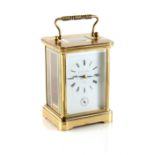 A Matthew Norman brass corniche cased carriage clock with alarm, the two-train movement striking