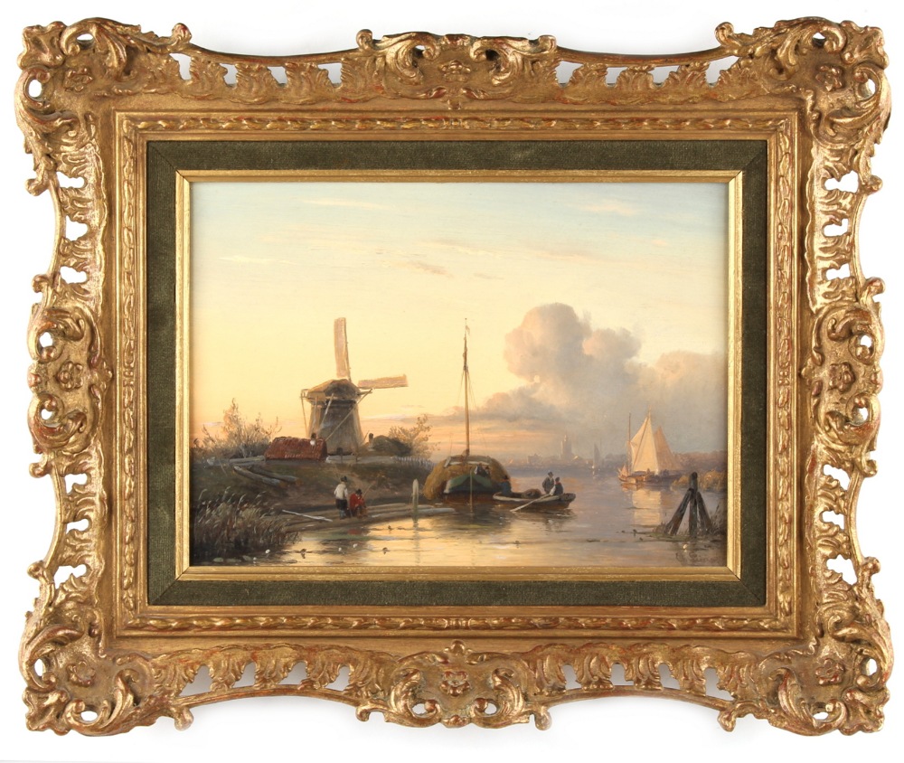 Property of a lady - Charles Leickert (1816-1907) - DUTCH CANAL SCENE AT SUNSET - oil on panel, 7.75