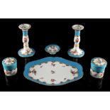 Property of a lady - a late 19th century Coalport porcelain six-piece dressing table set, each