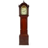 Property of a deceased estate - a George III oak 8-day striking longcase clock, the arched painted