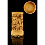 The Ronald Hart Collection - a 19th century Chinese Canton carved & pierced ivory brush pot, bitong,