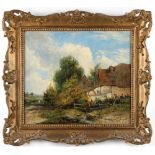 Property of a lady - English school (late 19th century) - FARMSTEAD IN LANDSCAPE WITH FIGURE &