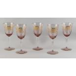 Property of a lady - a set of five early 20th century French drinking glasses with enamel painted