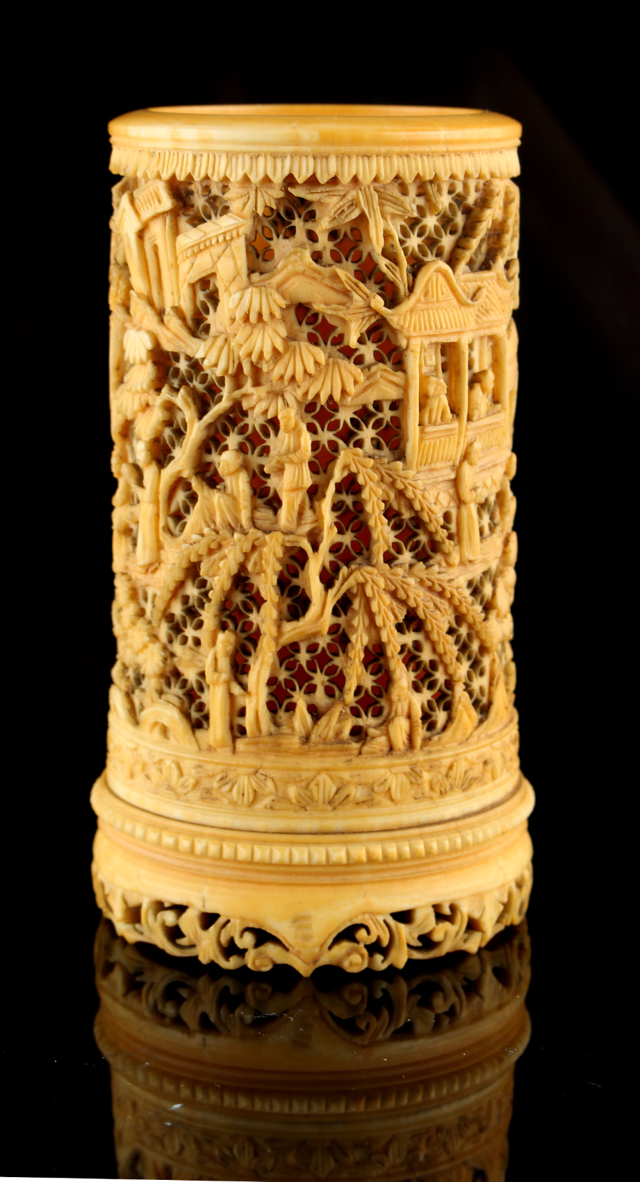 The Ronald Hart Collection - a 19th century Chinese Canton carved & pierced ivory brush pot, bitong, - Image 2 of 5