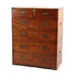 Property of a lady - a 19th century mahogany two-part military campaign chest of drawers, 36ins. (