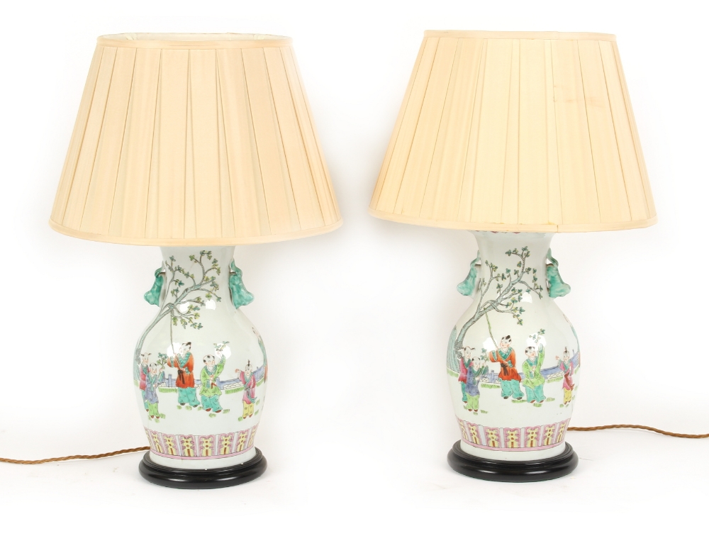 Property of a gentleman - a pair of Chinese famille rose porcelain baluster vases, 20th century,