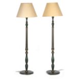 Property of a gentleman - a pair of green & gilt painted standard lamps (2) (see illustration).