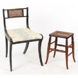 Property of a lady - a Regency period sabre leg side chair, the back reduced; together with a cane