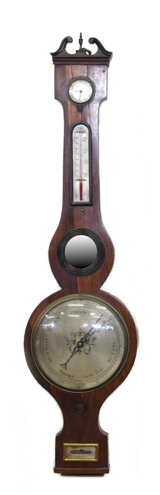 Property of a lady - a rosewood cased banjo barometer, second quarter 19th century, with swan-neck