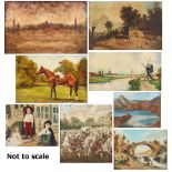 Property of a gentleman - eight assorted framed oil paintings including a cavalry charge signed C.T.
