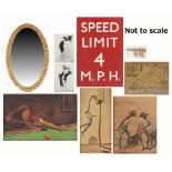 Property of a gentleman - a painted metal 'SPEED LIMIT 4 M.P.H.' sign; together with an oval