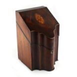 Property of a gentleman - a George III mahogany & strung knife box, with inlaid shell motif, adapted