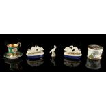 Property of a lady - a small group of ceramics comprising two Staffordshire models of rabbits on