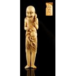 The Ronald Hart Collection of Japanese Netsukes - a large carved ivory sashi netsuke modelled as