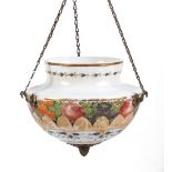 Property of a lady - a French milk glass ceiling light shade with enamel painted floral