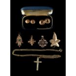 Property of a deceased estate - a bag containing assorted jewellery including a 9ct gold leaf