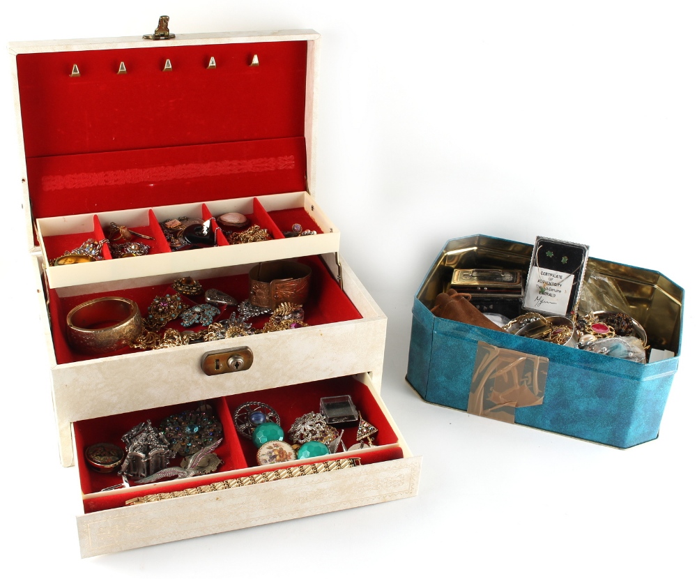 Property of a lady - a jewellery box and another box containing assorted costume jewellery (2) (