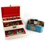 Property of a lady - a jewellery box and another box containing assorted costume jewellery (2) (