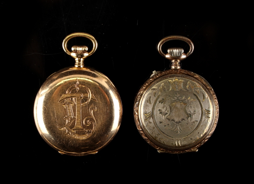 Property of a gentleman - an early 20th century Omega 14ct gold cased fob watch, with engraved - Image 2 of 2