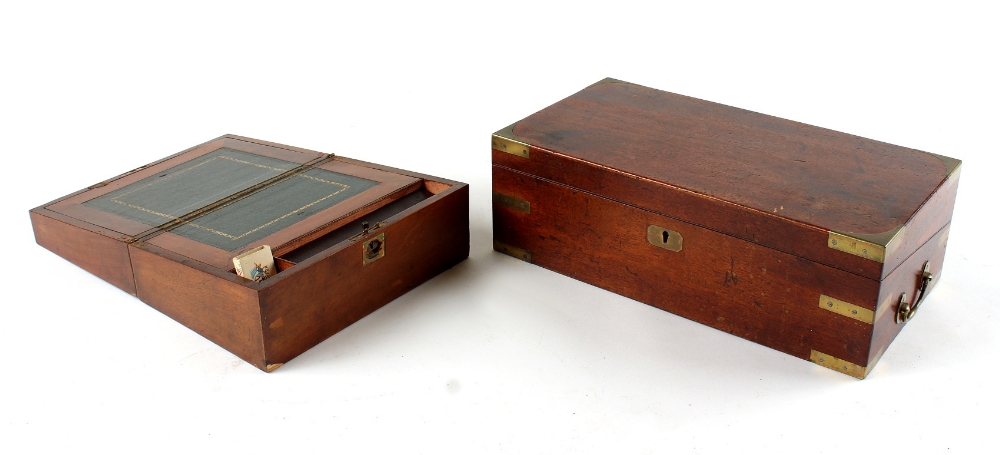 Property of a deceased estate - a mid 19th century mahogany & brass bound writing box, 17.75ins. (