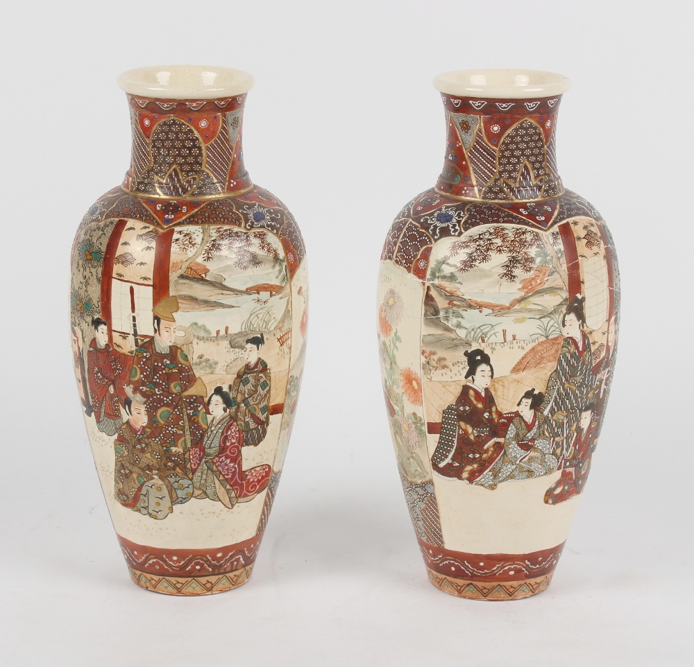 Property of a gentleman - a pair of early 20th century Japanese Satsuma baluster vases, one