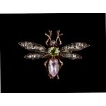 A late 19th / early 20th century 18ct yellow gold multi gem set fly clip brooch, with articulated