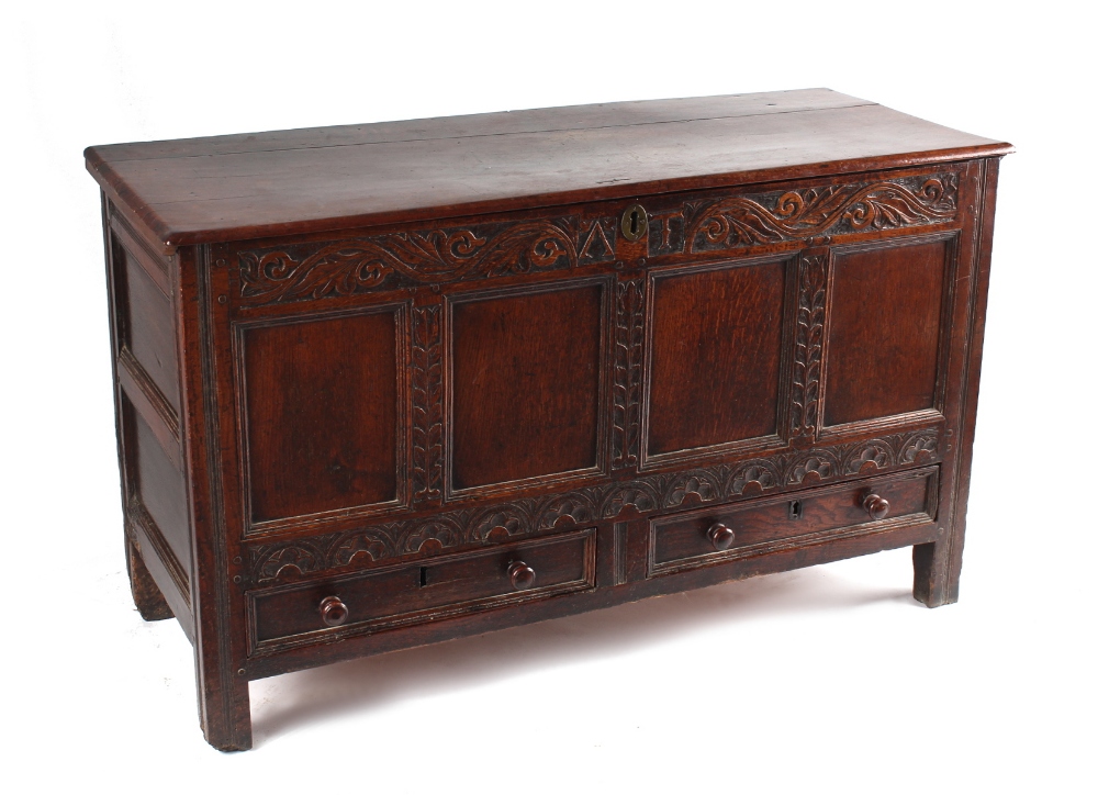 Property of a lady - a late 17th / early 18th century carved oak mule chest or marriage chest, of