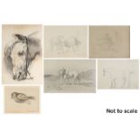 Property of a deceased estate - TWO CATTLE - pencil drawing, 5.85 by 7.65ins. (14.8 by 19.4cms.),