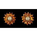 Asprey - a good pair of 18ct yellow gold citrine & diamond flowerhead earrings, with clip