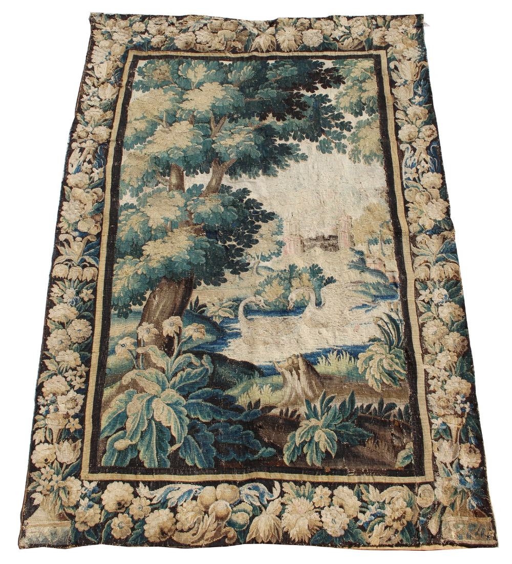 Property of a gentleman - a Flemish verdure tapestry depicting two swans on a lake with a house