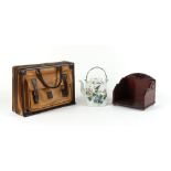 Property of a gentleman - a Givenchy holdall or brief case; together with a mahogany book trough;