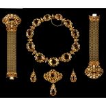 A rare early 19th century suite of yellow gold & citrine jewellery, circa 1830, comprising a pair of