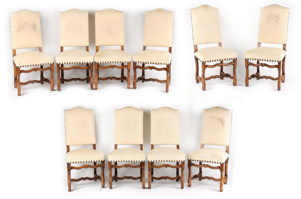 Property of a gentleman - a set of ten French Louis XIV style high-back dining chairs, probably