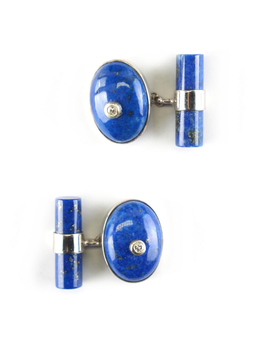 A pair of lapis lazuli & diamond cufflinks (2) (see illustration).