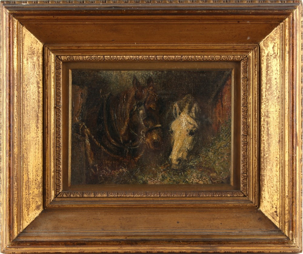 Property of a gentleman - late 19th / early 20th century - CART HORSE AND GREY AT A MANGER - oil