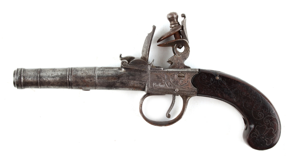 Property of a lady - a late 18th century George III English flint-lock pistol, with turn-off barrel, - Image 2 of 2