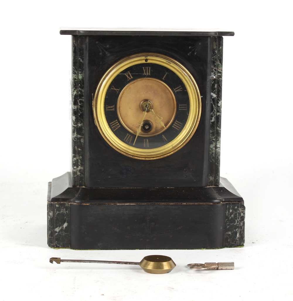 Property of a lady - a 19th century black & verde antico marble cased mantel clock timepiece, 8.