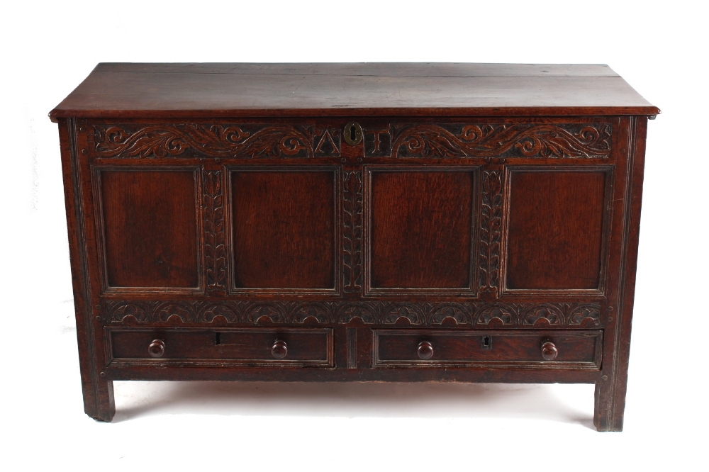 Property of a lady - a late 17th / early 18th century carved oak mule chest or marriage chest, of - Image 2 of 2