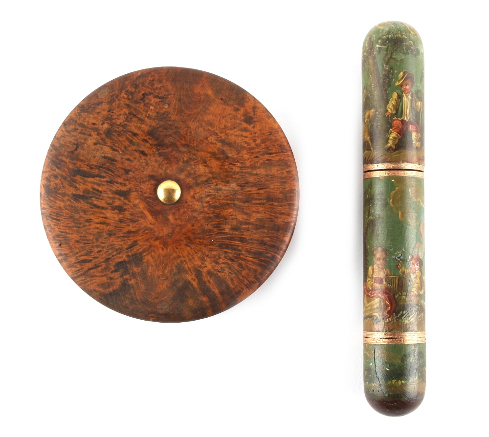 Property of a lady - a late 18th century French gold mounted bodkin case painted with children in - Image 2 of 4