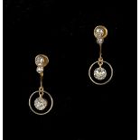 Property of a gentleman - a pair of diamond pendant drop earrings, each set with three round Old