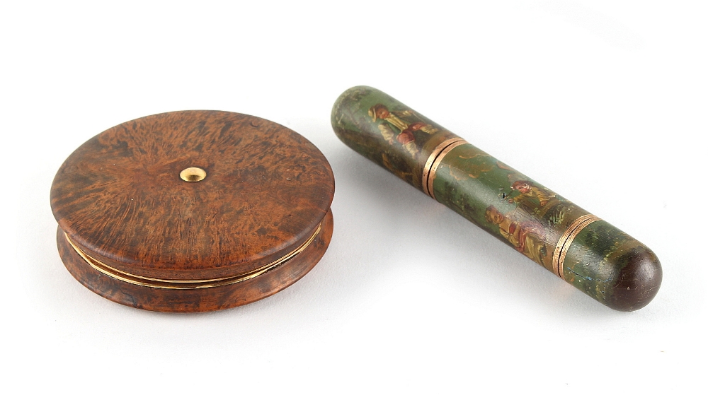 Property of a lady - a late 18th century French gold mounted bodkin case painted with children in