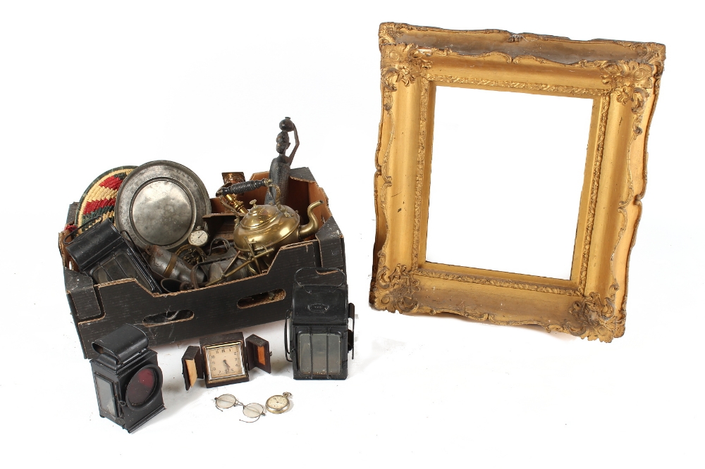 Property of a lady - a box containing assorted items including carriage lamps & brass