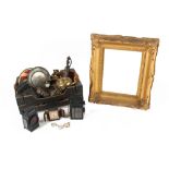 Property of a lady - a box containing assorted items including carriage lamps & brass